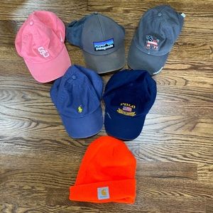 Lot of 6 hats. Polo, patagonia, Carhartt, nike, life is good.